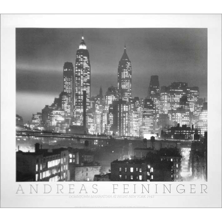 Down Town Manhattan at Night/アンドレアス・ファイニンガー【Andreas Feininger】ポスター